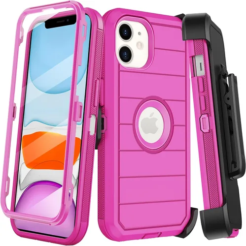 Vista 8 de KECAI Funda para iPhone 11 Pro con estuche de clip para cinturón, protector de pantalla integrado, resistente a prueba de golpes, protección contra