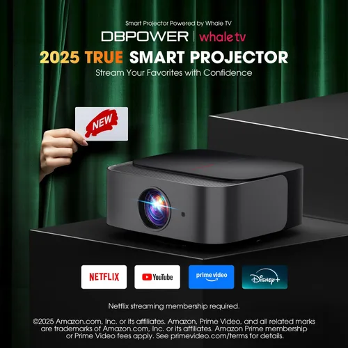 Vista 4 de [Más de 386 aplicaciones integradas] Proyector inteligente DBPOWER E2 con WiFi y Bluetooth, mini proyector nativo 1080P compatible con Netflix Gris