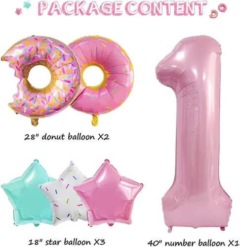 Vista 6 de Decoraciones de dona para el primer cumpleaños, suministros de decoración de fiesta de cumpleaños para niñas, 40 pulgadas, color rosa, 6 globos