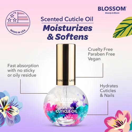 Vista 8 de Blossom Hidratante, hidratante, fortalecedor, aceite perfumado para cutículas, infundido con flores reales, fabricado en Estados Unidos, 1.26 onzas