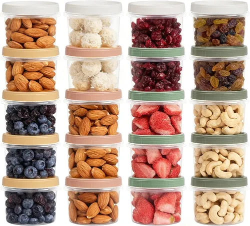 Vista 9 de Recipientes de plástico de 16 onzas con tapas, paquete de 15 recipientes de avena con tapas, apilables, reutilizables, con tapa de rosca giratoria
