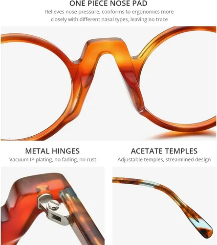 Vista 2 de HEPIDEM Marco de gafas de acetato para hombre, nuevo marco de gafas óptico retro redondo vintage, 9183 Negro