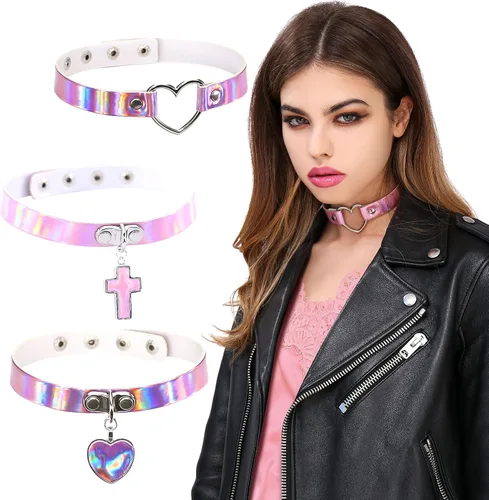 Vista 3 de LaVenty Gargantilla gótica ajustable punk de piel sintética para fiesta de discoteca collar gargantilla collares vintage