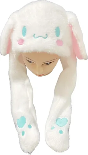 Vista 4 de Gorro de salto con orejas de Kawaii en movimiento, lindo gorro mullido de dibujos animados suave y cálido para el invierno, sombreros de felpa