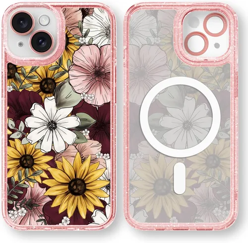 Vista 111 de Compatible para iPhone 13 Funda Bonita Estética - Funda para Teléfono Rosa con Purpurina con Protector de Cámara - Diseño de Cubierta