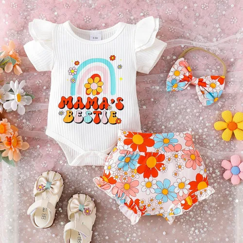 Vista 2 de ZAXARRA Conjunto de 3 piezas de pantalones cortos con estampado floral y diadema para bebé niña