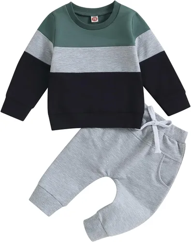 Vista 41 de Conjunto de 2 piezas de ropa para bebé y niño, sudadera con cuello redondo con letras y pantalones casuales de otoño e invierno B Negro-marrón
