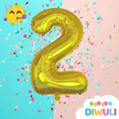 Vista 5 de DIWULI Globos dorados de 40 pulgadas – Globo grande del número 2, globos dorados grandes, decoraciones de fiesta de cumpleaños de helio, suministros