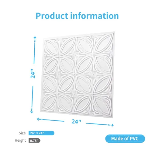 Vista 4 de Art3d Azulejo decorativo de PVC para techo de 2 pies x 2 pies en blanco, pegamento para panel de pared 3D de 24 x 24 pulgadas, 48 piezas