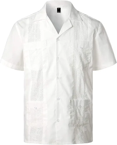 Vista 3 de VATPAVE Camisas de guayabera cubana de manga corta con botones para hombre