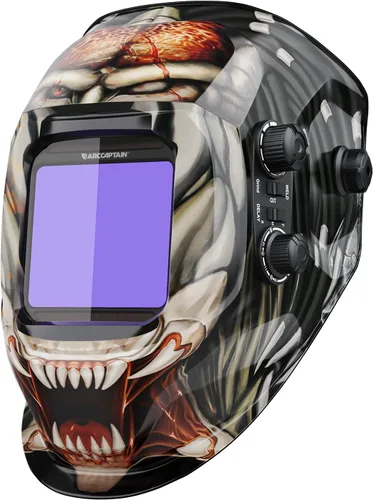 Vista 15 de ARCCAPTAIN - Casco de soldadura, pantalla grande de 3.94 x 3.66 pulgadas a color real, oscurecimiento automático, solar, 4 sensores de arco, rango