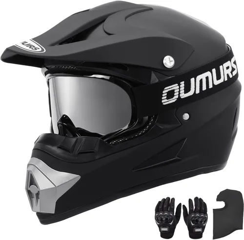 Vista 12 de Casco OUMURS DOT para ATV de todoterreno con gafas, guantes y mascarilla, con visera solar ajustable para motocicleta, para adultos, todoterreno