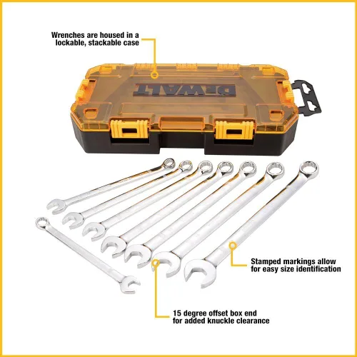 Vista 2 de Juego de llaves combinadas DeWalt, métricas, 8 piezas (DWMT73810)