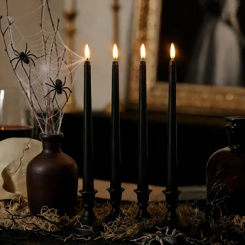Vista 8 de Velas cónicas sin llama negras con control remoto, velas LED parpadeantes que funcionan con pilas, juego de 6