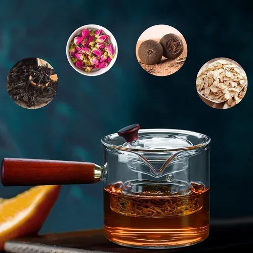 Vista 6 de PARACITY Tetera de vidrio con infusor, tetera japonesa segura para estufa, hervidor de té transparente con mango de madera, tetera de hojas sueltas