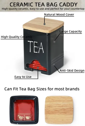 Vista 5 de Organizador de almacenamiento de bolsas de té de cerámica con tapa (azul marino)