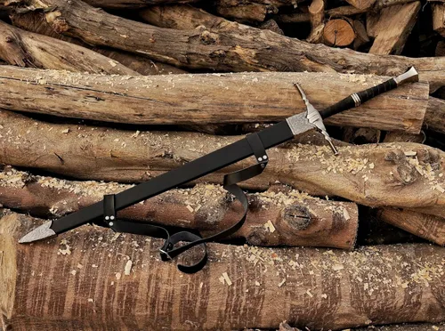 Vista 5 de Espada medieval de acero hecha a mano, hoja coleccionable semi afilada con funda, regalo ideal para coleccionistas