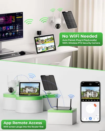 Vista 3 de Camcamp Solar Security Cameras Wireless Outdoor with 10" Monitor, 4 Cam Kit 100% Wire-Free, 360° View, Pan & Tilt, Solar-Powered, 10CH NVR, 2.4 &