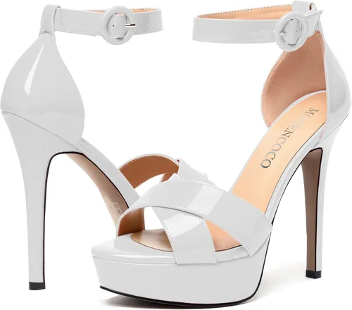 Vista 111 de MODENCOCO Sandalias de boda con correa de tobillo sexy para mujer, con plataforma y puntera abierta, tacón de aguja y tacón alto, zapatos de vestir