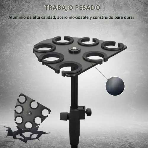 Vista 6 de Soporte de micrófono múltiple para micrófonos con cable e inalámbricos, organiza hasta 7 micrófonos, aluminio, negro