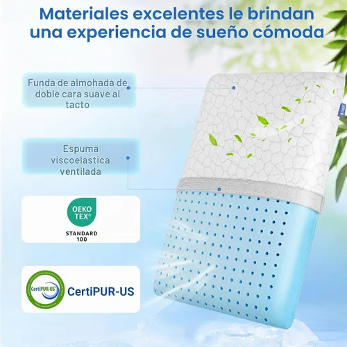 Vista 3 de Almohadas de espuma viscoelástica, almohada de cama para dormir de lado, espalda y boca abajo, almohada cervical para dormir con funda extraíble
