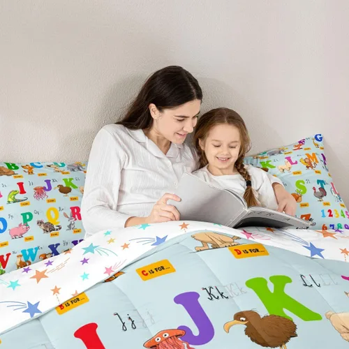 Vista 6 de jejeloiu Juego de edredón educativo para niños, tamaño matrimonial, juego de ropa de cama con números del alfabeto ABC para niños y niñas pequeños