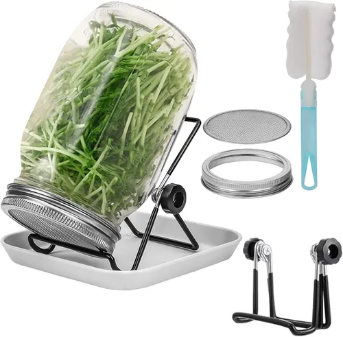 Vista 10 de Lulonpon Juego de 2 tarros para cultivar brotes, tarros de boca ancha de un cuarto de galón con tapas de germinación de pantalla de acero