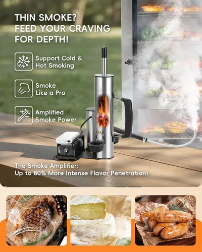 Vista 3 de Generador de humo frío para cualquier parrilla, tubo ahumador de acero inoxidable 304, tubo doble para cortar alquitrán para un sabor no graso