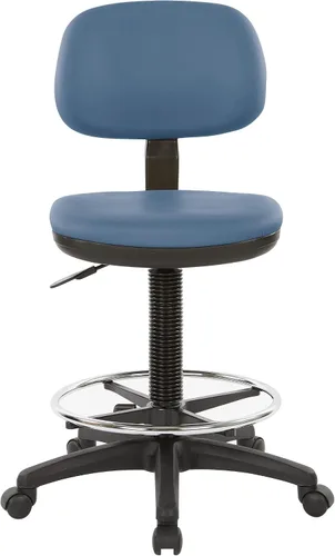 Vista 5 de Office Star DC Series - Silla de dibujo ajustable con anillo para el pie y asiento de espuma esculpida, piel sintética azul Dillon