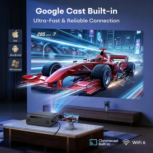 Vista 13 de Google TV Smart Outdoor Projector, 4K Projector with WiFi and Bluetooth Negro
