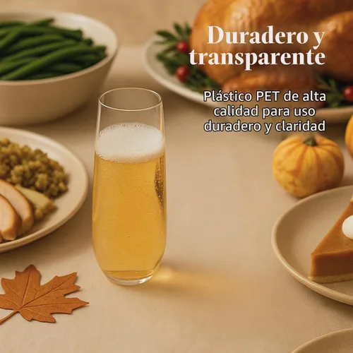 Vista 2 de Prestee Paquete de 24 copas de champán de plástico sin tallo, vasos desechables transparentes de 9 onzas para vino, cócteles, mimosas, copas