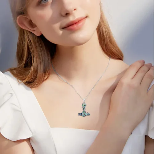 Vista 2 de Thor Hammer Collararetes de plata de ley Mjolnir árbol de la vida colgantearetes colgantes nórdicos vikingos joyas regalos para mujeres y hombres