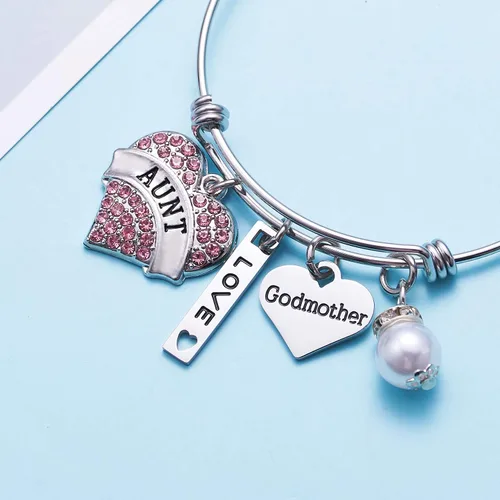 Vista 4 de LParkin Pulsera de regalo para madrina, regalos de propuesta de madrina, bautizo, pulsera significativa para mujer, Metal