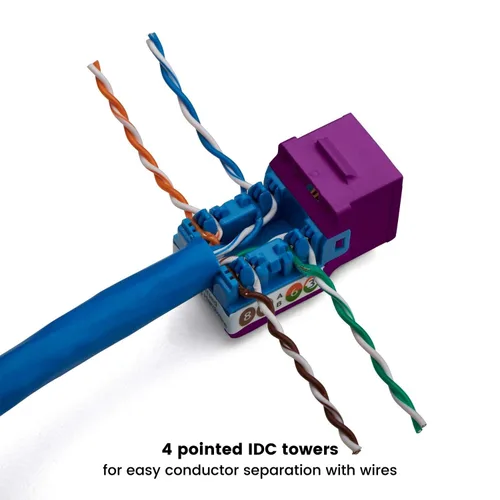 Vista 36 de TRUE CABLE Conector Keystone Cat5e, sin blindaje (UTP), perforado de 90 grados, PoE++ (4PPoE) 100W, certificación UL, verificado ETL, certificado