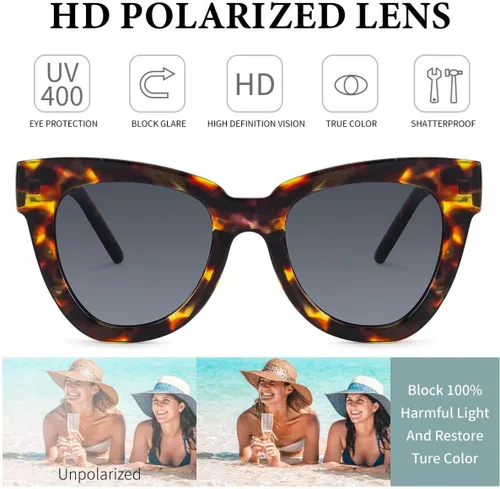Vista 5 de Dollger Gafas de sol retro de ojo de gato para mujer y hombre, estilo vintage, cuadrado, tortuga, concha, moda