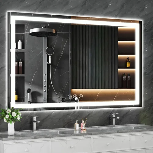 Vista 23 de Koonmi Espejo de baño LED 38x26 con luz, antivaho y 3