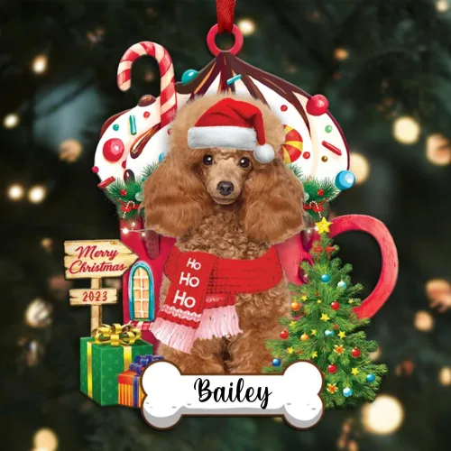 Vista 79 de Akita1 - Adorno personalizado para perro, adorno de perro con nombre personalizado, plano impreso en 2D, acrílico colgante, Papá Noel y perro