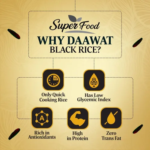 Vista 6 de Daawat Black Rice Immuno Plus Arroz negro de grano entero rico en antioxidantes Superalimento sin gluten Alto en fibra, bajo en grasa 1 kg