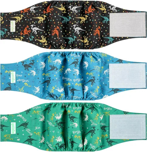Vista 11 de Pañales para perro macho Wegreeco, lavables (paquete de 2), envoltorio para vientre lavable para perro macho, multicolor/fantasía (JEANS)