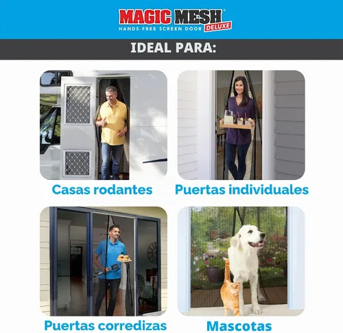 Vista 7 de Magic Mesh Deluxe, Negro Puerta mosquitera magnética, resistente, cierre magnético, red para puerta, pantalla para patio, pantalla para puerta