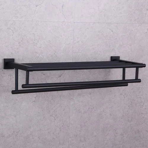 Vista 8 de GERZWY Estante de toalla con doble toallero organizador para baño, 24 pulgadas, acero inoxidable SUS 304, montaje en pared, moderno color negro mate