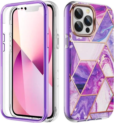 Vista 8 de Asuwish Funda de teléfono para iPhone 13 Pro Max 2021 de 6.7 pulgadas con protector de pantalla, híbrida, lindo mármol, cuerpo completo, duro