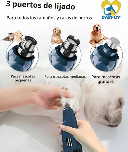 Vista 3 de Casfuy Molinillo de uñas para perro silencioso - (45db) Pulidora de uñas para mascotas de 6 velocidades con 2 luces LED para perros/gatos grandes