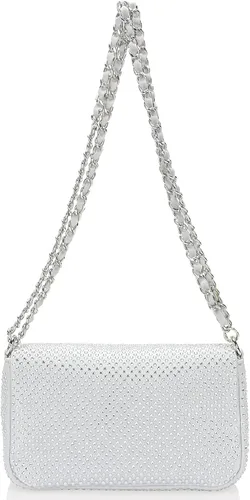 Vista 3 de Dexmay - Bolso clásico de cristal con solapa para fiesta, bolso de mano con diamantes de imitación