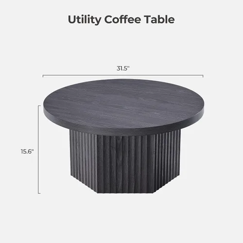 Vista 2 de SICOTAS Mesa de Centro Redonda para Sala de Estar, Mesa de Centro Acanalada Moderna de Mediados de Siglo con Almacenamiento, Mesa de Acento de Té