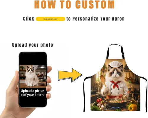 Vista 2 de Delantal personalizado, delantal con foto personalizada para hombres y mujeres, con 2 bolsillos, regalo personalizado de cumpleaños o Navidad