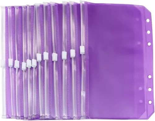 Vista 9 de Bolsillos para carpeta A5, color rosa, 12 unidades, con cremallera, bolsas de hojas sueltas, 6 agujeros, organizador de cremallera de PVC, carpeta