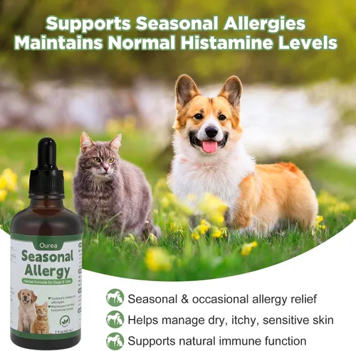 Vista 2 de Alivio de la alergia estacional para gatos y perros, para picazón, rascarse y lamer, fórmula herbaria natural, alivio de alergias para perros gatos