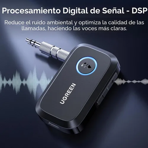 Vista 2 de UGREEN Adaptador Bluetooth 5.4 para automóvil, llamadas manos libres y cancelación de ruido, adaptador AUX a Bluetooth para automóvil, receptor