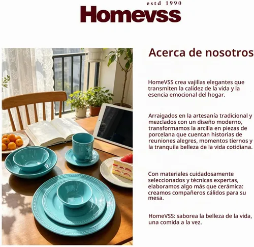 Vista 8 de HomeVss, Pearl Dots - Vajilla de cerámica (juego de 42 piezas, turquesa)